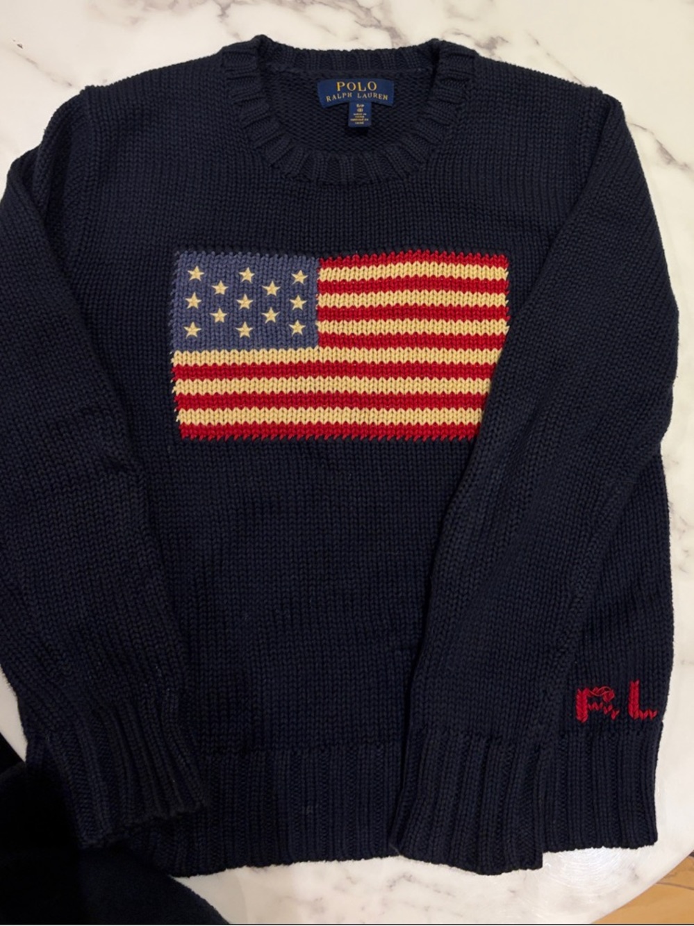Polo by Ralph Lauren Navy Crewneck Sweater with Flag Motif RL kids